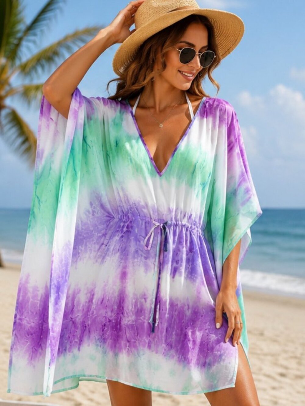 NWTO Tie - Dye Beach Cover Up Kimono Caftan - One Size ( S - XL) - Picture 1 of 10